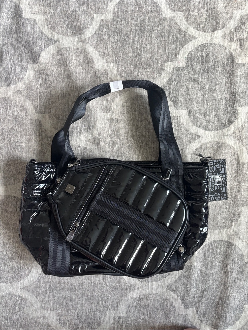 NWT Think Royln Black Patent Pickleball Bag Ace of the Court